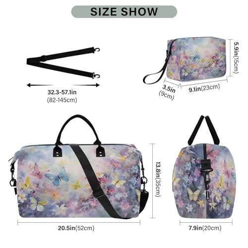 Large Travel Duffel Bag, Retro Oil Painting Butterflies Sport Tote Gym Bag, Shoulder Weekender Overnight Bag for Women Men, Carry On Luggage with Toiletry Bag3