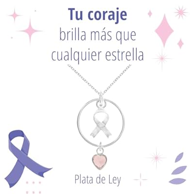 Collar con lazo lucha contra el Cáncer y corazón de cristal rosa de Plata de Ley 925 - Regalos de apoyo en la lucha contra el Cáncer | Ya disponible en tu tienda friki favorita! En mundofriki.es!