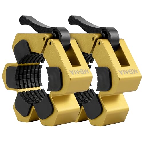 Valor Fitness Magnetic Barbell Collars Aluminum Olympic Bar Clips with Lever Lock Gold Pair for Weightlifting and Powerlifting