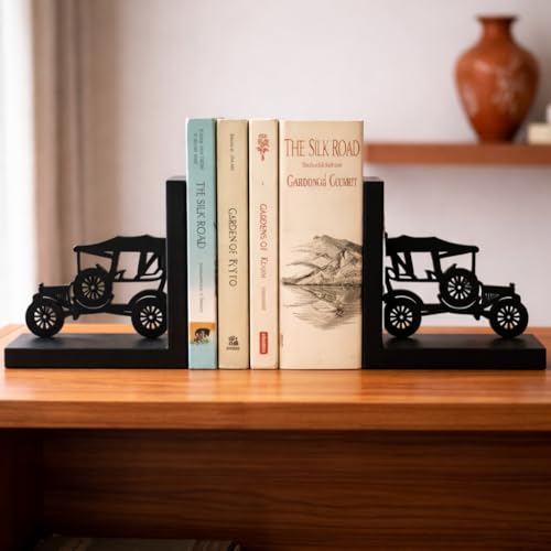 Image of eCraftIndia Wooden Book End with Jeep Showpiece for Home Decor Office Table | Gift for Housewarming Birthday
