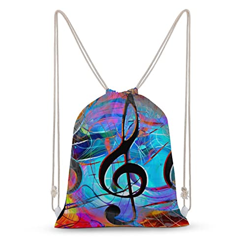 Mochila con cordón para notas musicales, diseño de estrellas espaciales, gran capacidad, lona deportiva, yoga, gimnasio, para niños, niñas, mujeres y hombres, Como Cuadro
