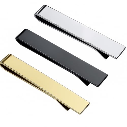 Roctee 3 Pack Skinny Tie Bar Clip Set 1.7 Inch, Small Tie Clips For Men, Tie Necktie Clasp Pinch Clip On Tie, Suitable for Business Metting Wedding Anniversary Best Gift