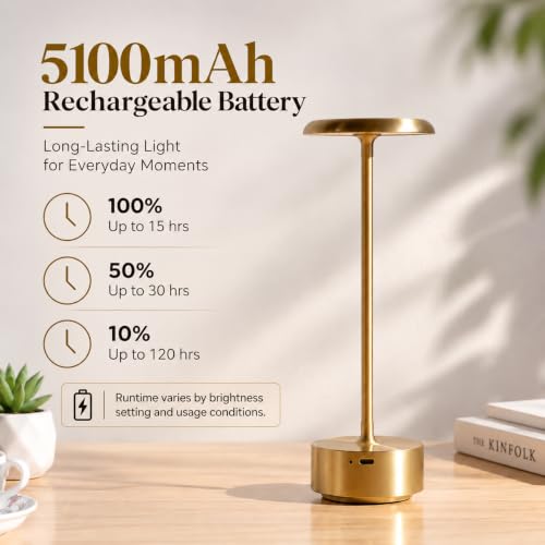Cordless Table Lamp, Rechargeable Gold Lamp for Dining Table - image 7
