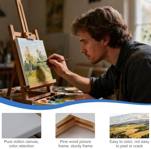 Bild 2 - Leinwand zum Bemalen 9 Stück Keilrahmen 280g/m² Leinwände zum Bemalen Reine Baumwolle Canvas 10x10,15x15,20x20cm Leinwand Set für Aquarell Acryl Ölmalerei usw