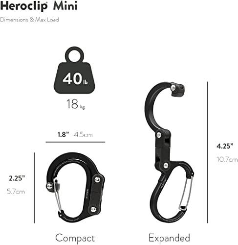 GEAR-AID-HEROCLIP-Carabiner-Clip-and-Hook-Mini-for-Travel-Luggage-Purse-and-Small-Bags-Blue-Steel