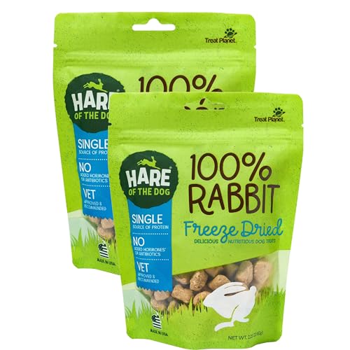 Hare of the Dog Freeze Dried Rabbit Treats for Dogs - All-Natural Single-Ingredient High-Protein Snacks - Made in the USA (2.25 Oz 2 Pack)