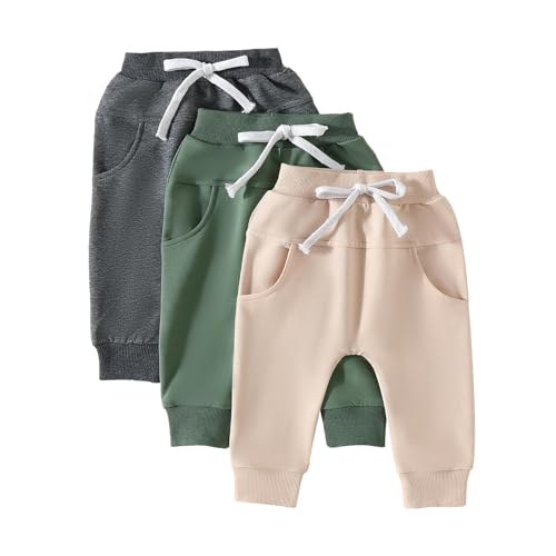 Image of Yoawdats Baby Boys' 3-Pack Pull-on Jogger Pants Knit Pants Classic Fit Elastic Waist Kids Toddler Pants Multipacks Long Pants