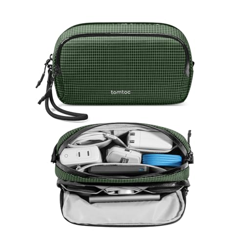 Image of tomtoc Electronic Organizer Travel Case Performance, Water Resistant Dual Compartment Cable Organization Storage Bag for Charger, Cord, Phone, Hard Drive, Power Bank, Accessories Travel Essentials