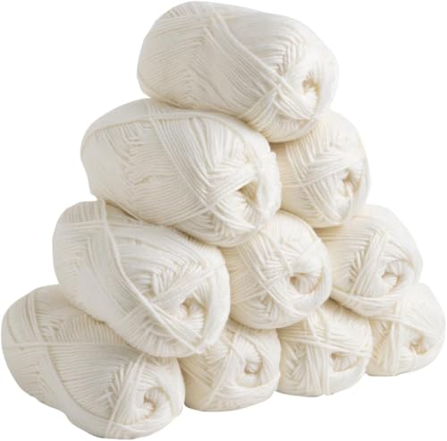 Image of ProKart Premium 4 Ply Wool Yarn, Soft and Durable Knitting & Crochet Yarn for Sweaters, Scarves, Hats, Baby Clothes, Purses, Gift Bags and DIY Craft Projects. White, 100g x 4 Balls.