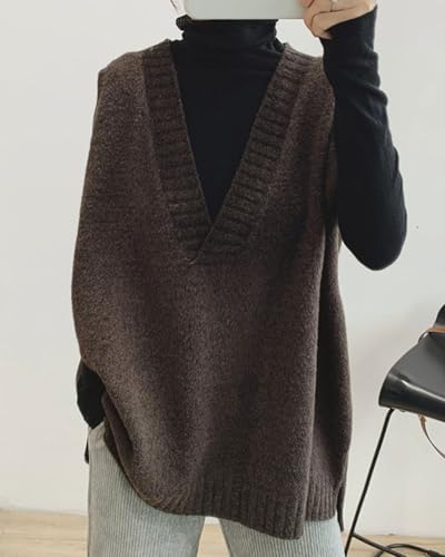Image of Women's Casual Sweater Vest Sleeveless Knit Waistcoat Loose fit Pullover Sweaters