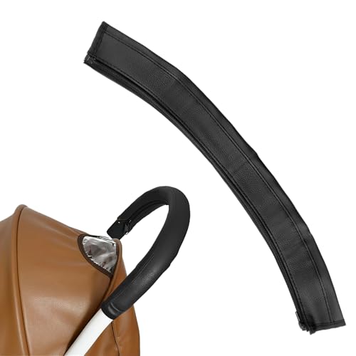 Cubierta Barra Cochecito Bebé Para Barra O Manillar De Cochecito Bebé 55x12 Cm En Cuero Pu Negro, Cubierta Protectora Con Cremallera, Cubre Asa Y Apoyabrazos, Accesorio Lavable Para Sillas De Paseo