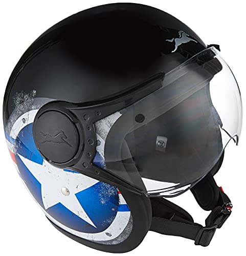 Image of TVS Half Face Captain Motorbike Helmet, Black and Blue, ISI DOT Certified, Clear Visor