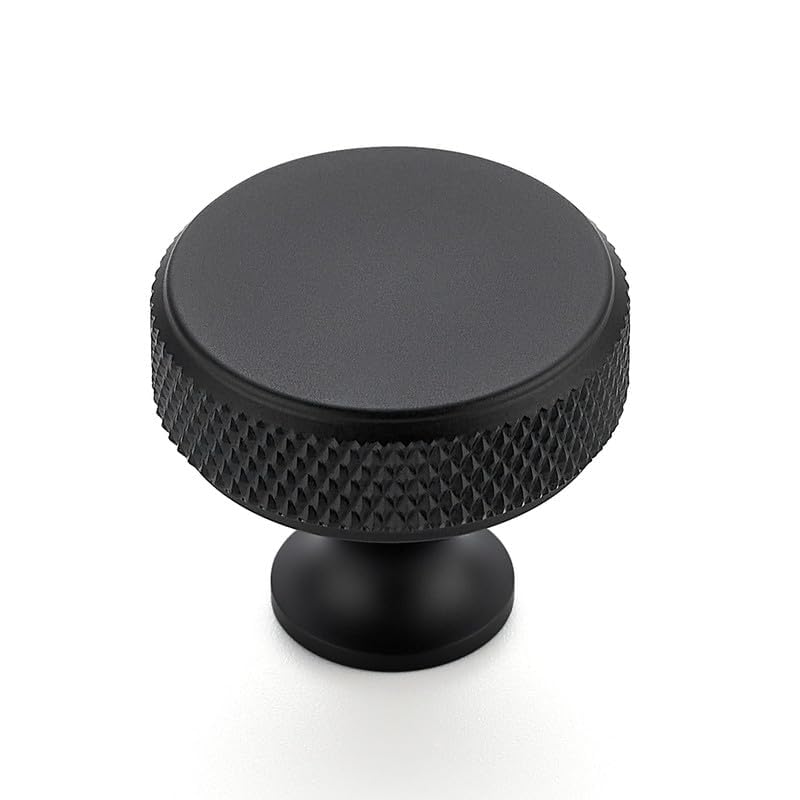 Image of Ravinte 25 Pack Round Matte Black Knobs Knurled Single Hole Pulls Solid Black Kitchen Cabinet Hardware Handles for Drawers