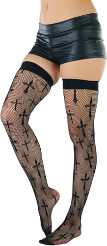 Image of ToBeInStyleWomen's Gothic Cross Opaque Thigh Hi