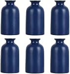 Blue Ceramic Bud Vases Set of 6 - Modern Boho Navy Blue Small Vase, Farmhouse Country Blue Vases Home Decor, Living Room Decoration, Table Decor, Fireplace Decor, and Entrance Decoration Centerpieces