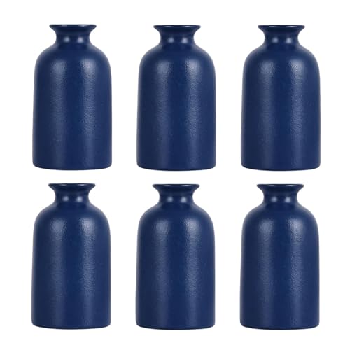 Blue Bud Vases Set of 6 - Mini Blue Ceramic