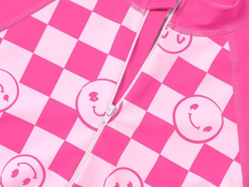 Girls Long Sleeve Rash Guard One Piece Swimsuit - Mermaid Checker Face Zipper Front Toddler Bathing Suit 2T-104