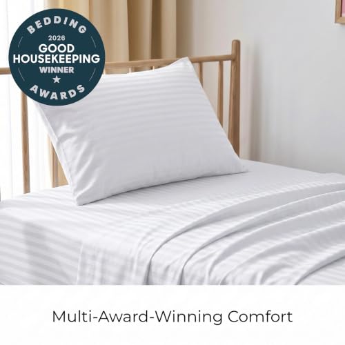 Image of Mellanni Twin Sheets Set - 3 PC Iconic Collection Bedding - Hotel Luxury, Extra Soft, Cooling Bed Sheets - Wrinkle, Fade, Stain Resistant (Twin, Striped White)