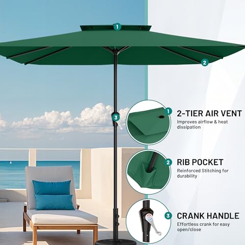 Image of AreShark 8'x10' 2 Tiers Rectangular Patio Umbrella - Outdoor Umbrella Waterproof UV Protection, Market Table Umbrella w /Crank for Pool, Backyard, Deck(Dark Green)