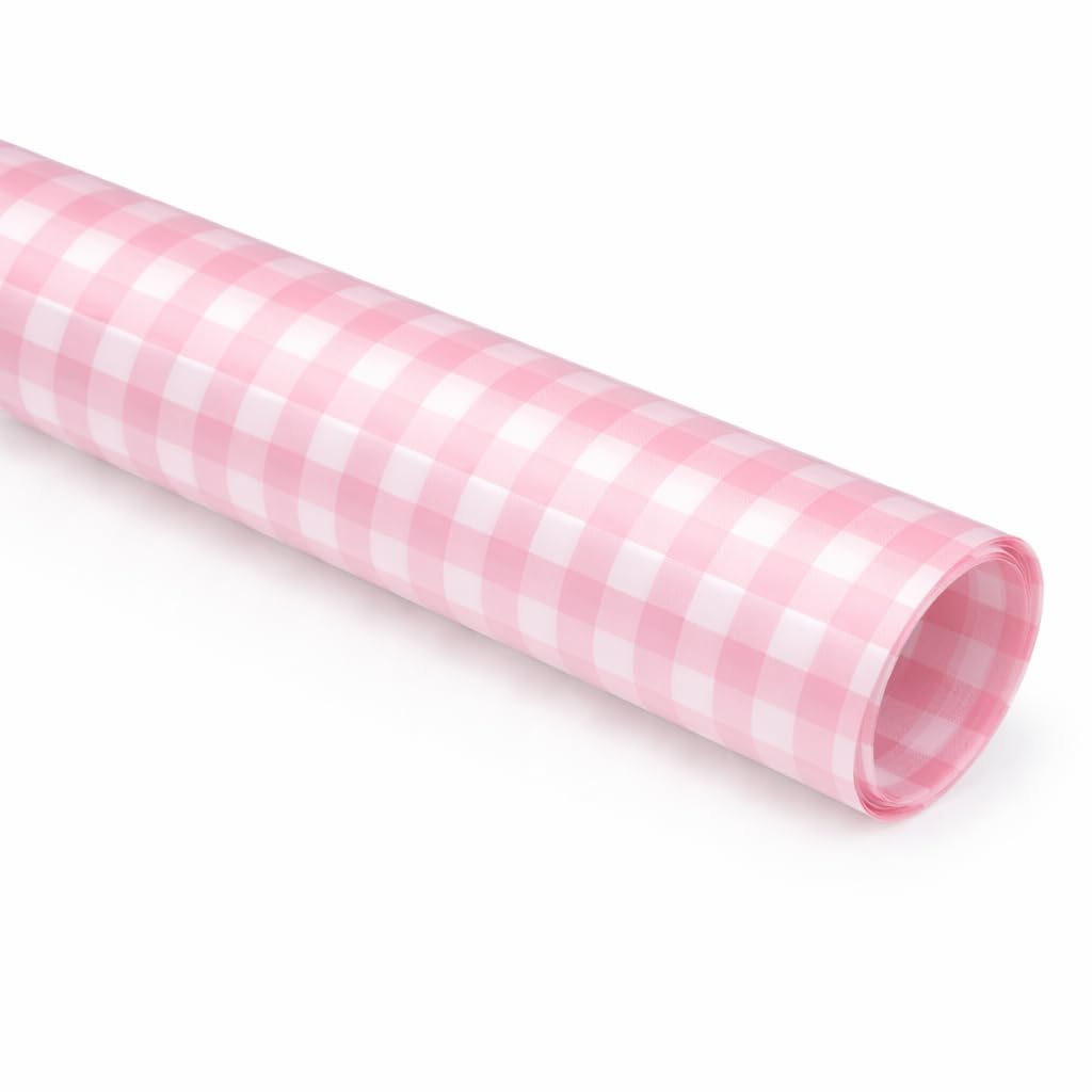 Saksham Premium Gingham Design Flower Wrapping Paper (Mini Size) | 20 Sheets, 60 Microns, 44cm x 44cm, Waterproof & Durable for Luxury Bouquet Packing & Gift Wrapping (Baby pink) | Comes with 3 Free Pull Bow Ribbons-image-28