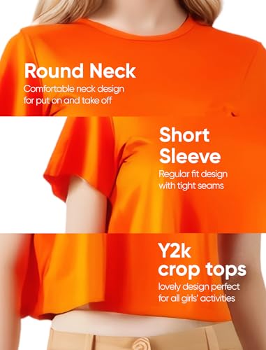 Image of Girls Cropped T-Shirt Short Sleeve Round Neck Cotton Comfy Y2k Basic Cute Dance Crop Tops Tees for Kids