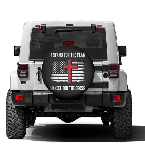 Image of I Stand for The Flag,Kneel for The Cross Spare Tire Cover Dust-Proof Wheel Tire Cover Fit Trailer, RV, SUV and Many Vehicle 14 Inch