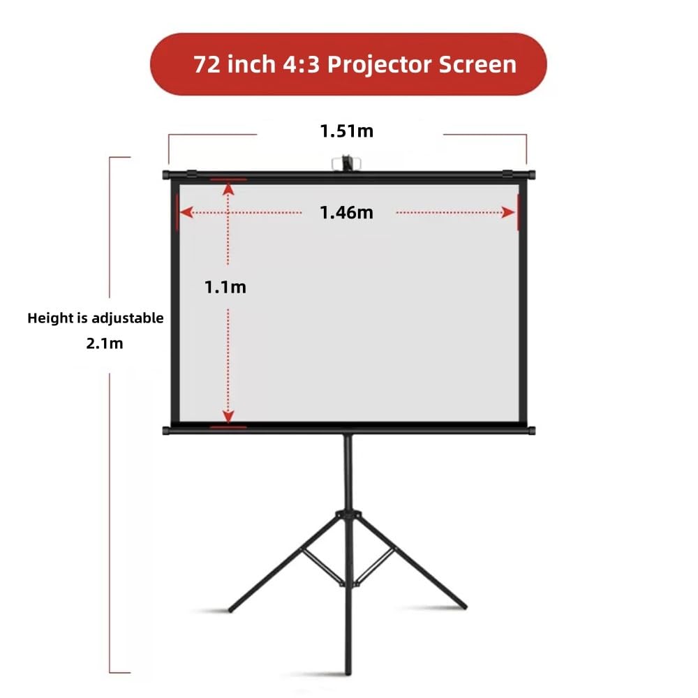 60" 72" Schermo per Proiettore con Supporto 4:3 16:9 HD Schermo Portatile per Interno/Esterno，Home Theatre Schermo di Proiezione Anti Rughe(4:3,72inch)
