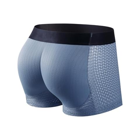 JOCKMAIL Mens Butt Padded Underwear Mens Mesh Shapewear Boxer Briefs with Butt Enhancing Pads (Drak blue, L) Cover