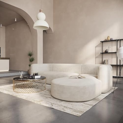 Image of Rosewood ! Modern Classic L Shape Sectional Chesterfield Style 4 Seater Sofa Set with Pillows for Living Room, Bedroom and Office, Office, and Hallway Colour (L-Shape Right Chaise, Beige)