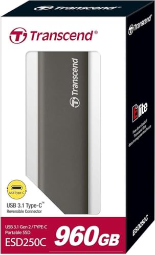 Image of Transcend 250C 960GB Portable SSD - up to 520 MB /s - USB 3.1 Gen 2, USB Type C to USB Type A /USB Type C to USB Type C - External Solid State Drive - TS960GESD250C