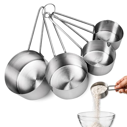 Cucharas Medidoras, Tazas medidoras, Cuchara de medición para la cocina, Acero Inoxidable 304 de grado alimentario, Graduaciones de 60 g, 80 g, 125 g, 250 g