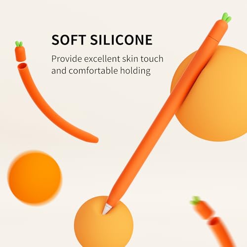 Image of ELETIUO Soft Silicone Sleeve Apple Pencil Case Compatible with Apple Pencil 1st Generation, Carrot Touch Screen Pen Protective Cover Accessories Compatible with iPad Pro 9.7 inch /10.5 inch /12.9 inch
