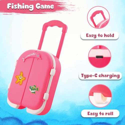 Image of Wembley Magnetic Fishing Game for Kids Rechargeable Fish Catching Board Game with C-Type Charging Cable Music & Lights for Boys Girls 5 6 7 8 9 Years Interactive Toy BIS Certified (Pink)