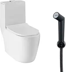 Pingoo.casa, Kit Vaso Sanitário Monobloco Amazonita Ducha Apa - Branco e Preto