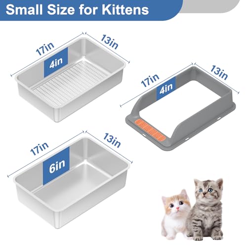 Caja de arena de acero inoxidable con tapa para gatos pequeños 6