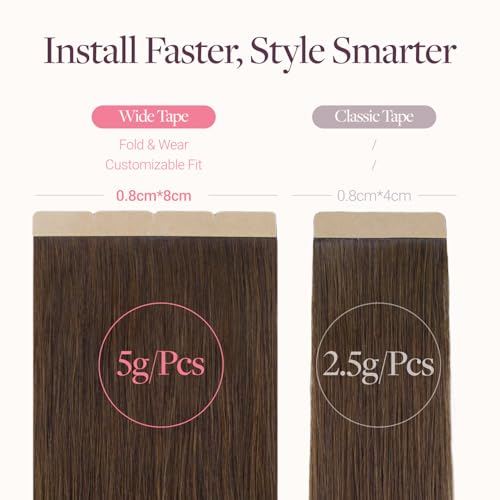 Image of GOO GOO Tape In Weft Hair Extensions Human Hair, 4A Chocolate Brown, 8cm Wide Tape, 22inch 10pcs 50g, Tape Weft Hair Extensions, Seamless Tape in