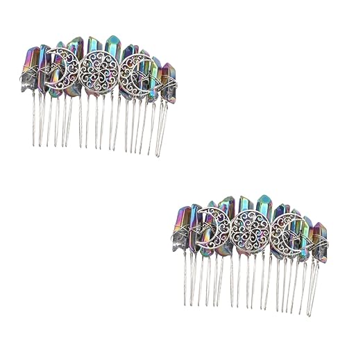 FRCOLOR 2pièces Peigne à Cheveux Handmade Naturel Pour Mariée Accessoire De Coiffure Élégant Avec Dents Et Design Trois Lunes Parfait Pour Nouvelle Coiffure Instantanée