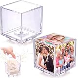 Lineshading 2 cubos de fotos giratorios con base plateada, fotos de 4 x 4 pulgadas con capacidad para 5 fotos y un pequeño regalo, se puede considerar como caja de regalo de explosión, accesorios para