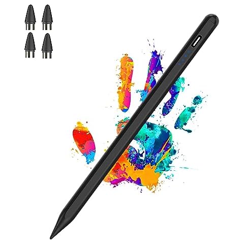 Luntak Active Stylus Pens for Touch Screens Rechargeable Tablet Pen POM Tip Magnetic iPad Pencil Stylus Pen for iPad/Pro/Air/Mini/iPhone and Other Smartphone Device-Black Cover