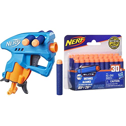 Image of Nerf N-Strike Nano Fire, Blue with 30 Extra Elite Darts Pack, Ages 8 and Up