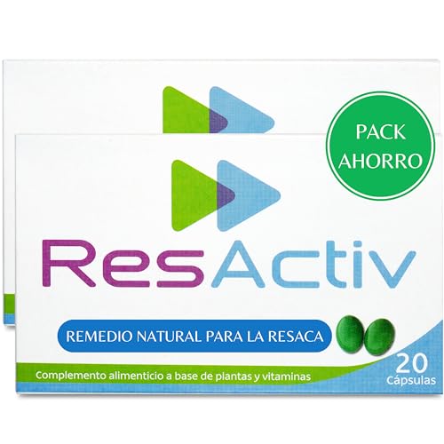 ResActiv Anti Resaca Protector Hepatico Natural con Cardo Mariano, Silimarina, Granada y Vitaminas A, C y E - Protege Durante la Ingesta y Elimina los Efectos Posteriores - 40 Pastillas Resaca