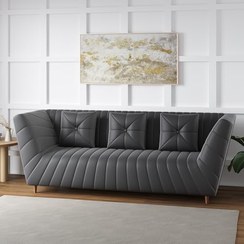 Image of Amazon Brand - Solimo Corell Tufted Velvet Fabric 3 Seater Sofa for Living Room Furniture (Grey)|3 Year Warranty