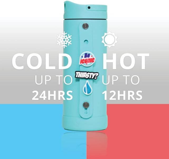 Elemental Iconic Kids Water Bottle with Straw Lid & Charms Strap, Leak-Proof When Closed, Triple Insulated Stainless Steel Reusable Water Bottle - 14oz, Robin's Egg - Image 5