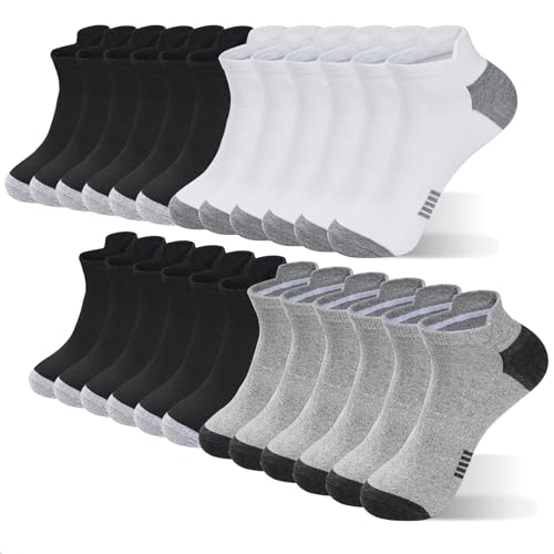 12 Pairs Men's Ankle Athletic Running Socks, Cushioned Wicking Anti-Blister Low Cut Sports Socks with Tab