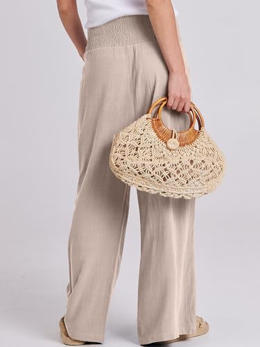 Image of ANRABESS Women Linen Palazzo Pants Summer Boho Wide Leg High Waist Casual Lounge Pant 2026 Beach Travel Vacation Outfits