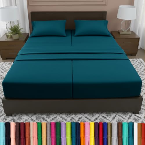 Elegant Comfort Luxury 5-Piece Bed Sheet Set - Luxury Bedding 1500 Premium Hotel Quality Microfiber, Wrinkle Resistant Cool and Breathable, Easy Elastic Fitted, Split King, Marine Teal