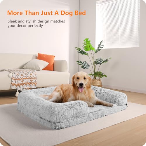 HMTOPE Orthopädisches Hundebett, Hundesofa, hohen Rand, Hundekissen, Hundekorb, Abnehmbar und waschbar, Mittelgroße Hunde, Grosse Hunde, 106 x 80 x 20 cm, Hellgrau