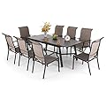 PHI VILLA 9 PCS Patio Dining Set, Outdoor Table and Chair Set with 8 Padded High Back Dining Chair, 1 Extandable Metal Table for Outside, Poolside