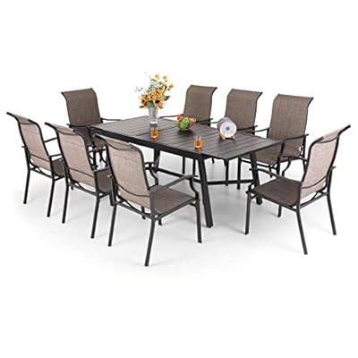 PHI VILLA 9 PCS Patio Dining Set, Outdoor Table and Chair Set with 8 Padded High Back Dining Chair, 1 Extandable Metal Table for Outside, Poolside