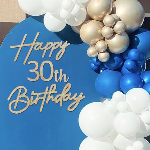 Image of Happy Birthday with 0-9 Numbers Sign for Backdrop - Glitter Felt Custom Age Happy Birthday Decal for Balloon Arch Birthday Decorations Baby Shower - Champagne Gold